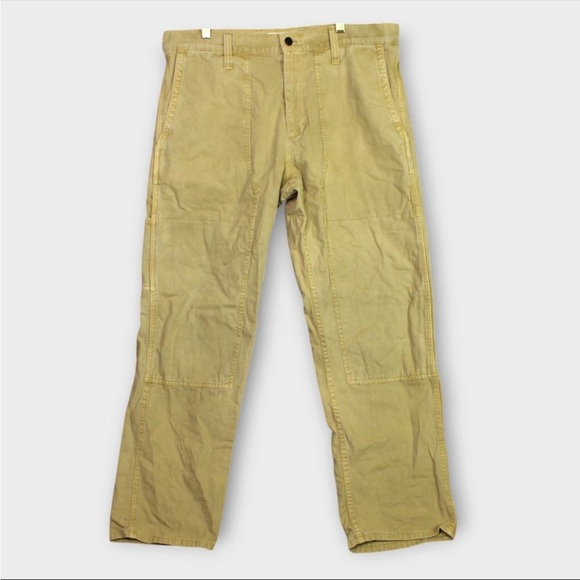 Madewell Double Knee Button Fly Relaxed Straight Pants Mens 34x30 beige Canvas